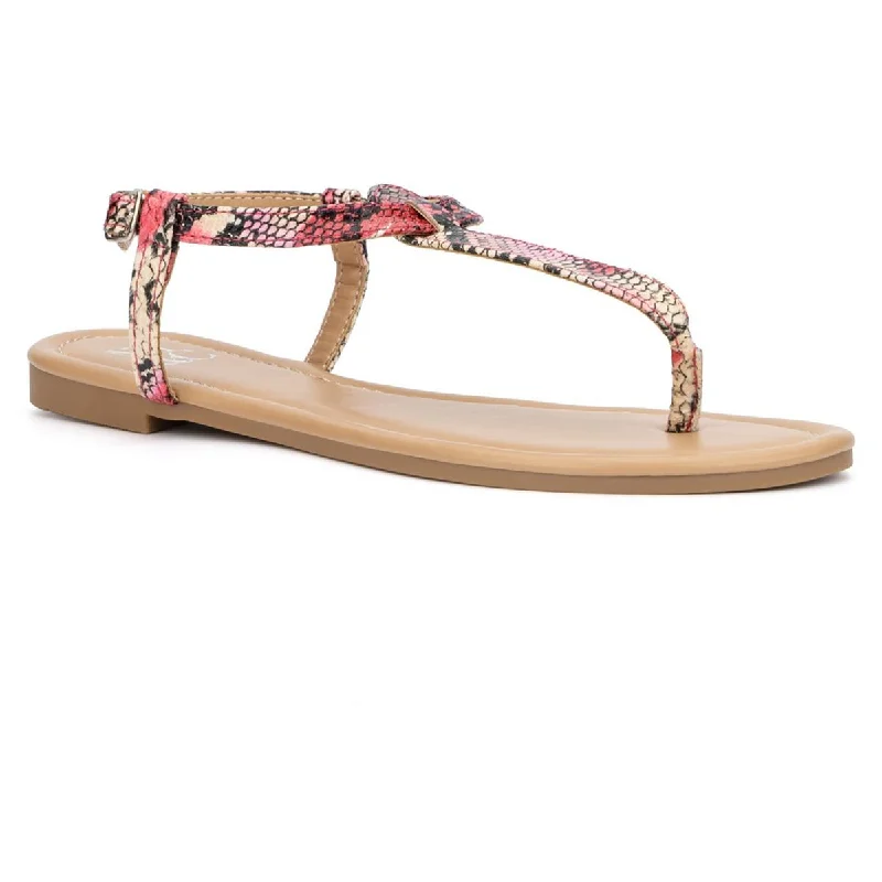 Boho-inspired sandals for women with braided straps and earthy tones-New York & Company Womens Faux Leather T-Strap Sandals