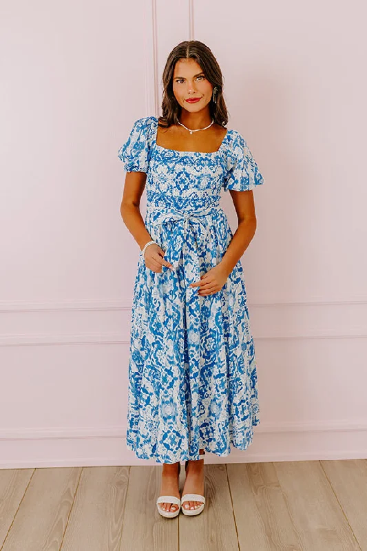 Plus size dresses with sleek fits elongate frames -Dress with high slit-Ocean Breeze Smocked Maxi Dress