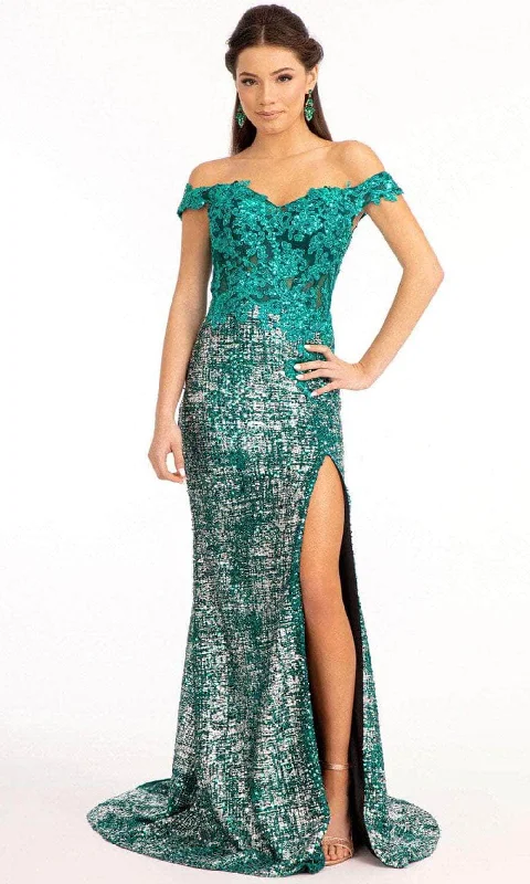 Plus size dresses with jewel tones dazzle quietly -Dress for winter-GLS by Gloria GL3024 - Sheer Off Shoulder Formal Gown