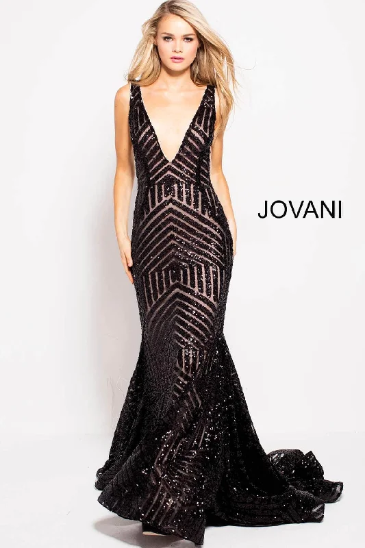 Plus size dresses with midi lengths balance well -Dress for graduation-Jovani - Sequined Plunging Gown 59762SC