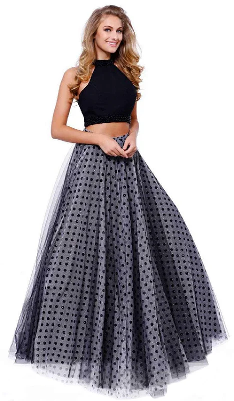 Plus size dresses with long sleeves cover comfortably -Dress for formal occasions-Nox Anabel - 8204 Two-Piece Halter Polka Dot Printed Evening Gown