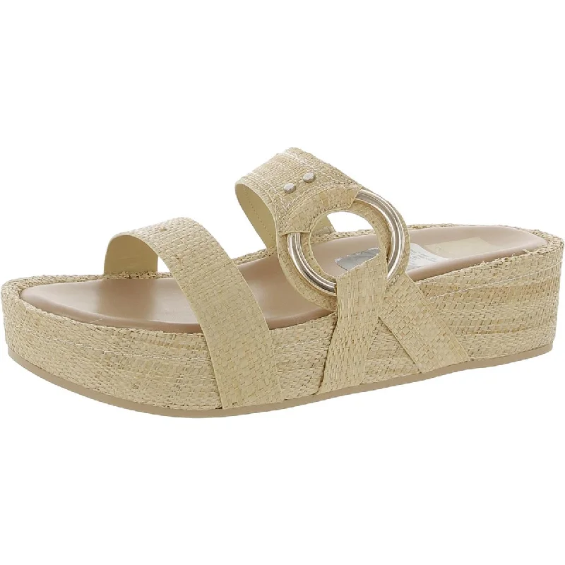 Comfortable sandals for women with extra padding and wide fit options-Dolce Vita Womens CICILY Leather Raffia Slide Sandals