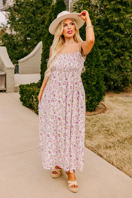 Plus size dresses with flowing skirts move freely -Dress for brunch-Smiles and Sunshine Floral Maxi in Lavender Curves