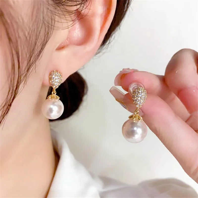 Zircon Setting Pearl Exquisite Luxury Advanced Gold Elegant Earring